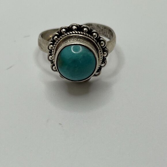 Vintage Ornate Turquoise Sterling Silver Ring Size 5 Approx 7.1 grams Adjustable - Picture 1 of 12